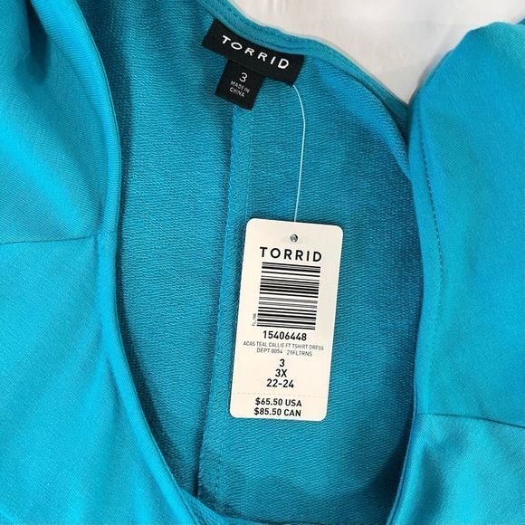 NWT Torrid Aqua Blue Lightweight French Terry Off Shoulder T Shirt Belt Dress 3X - Picture 9 of 9